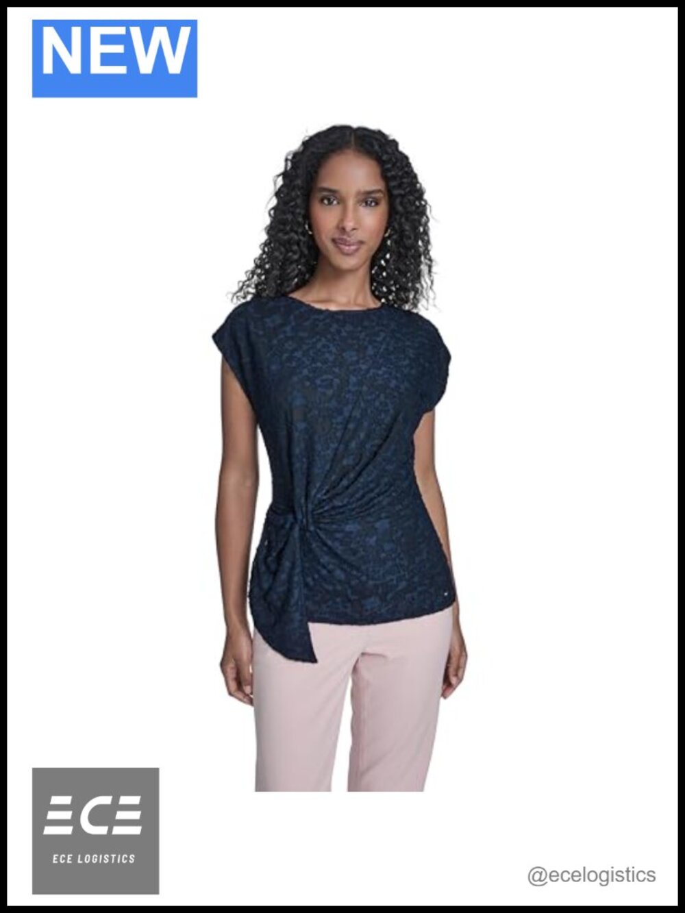 Sleeveless Knit Asymmetrical Front Blouse Crew Neck Pull On Top